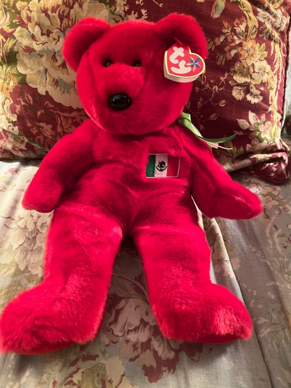 Ty Plush Bear - Bright Red with Mexico Flag Patch Osito Bear